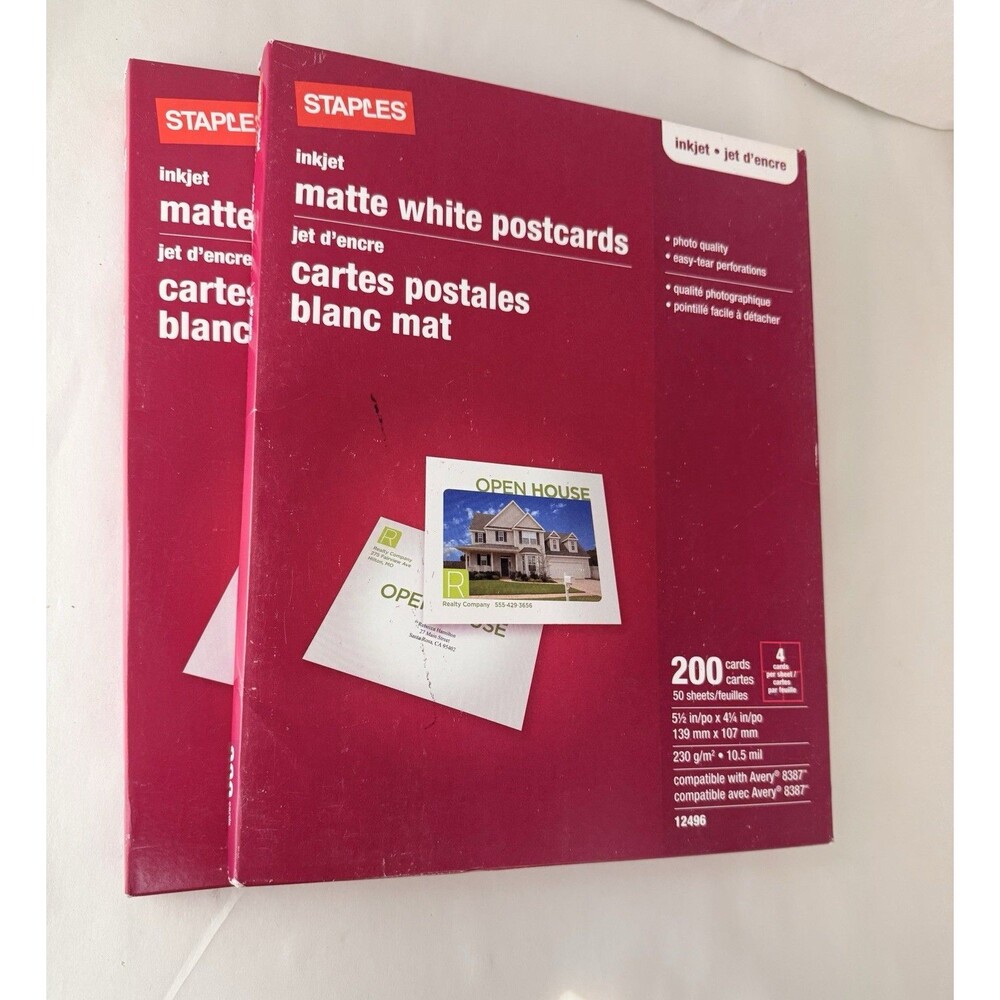 2-pak Staples Inkjet Postcards 12496 ea 5.5"x4.25" un-opened- New